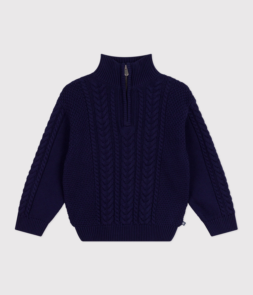 CHILDRENS PLAIN COTTON SHAWL-NECK JUMPER