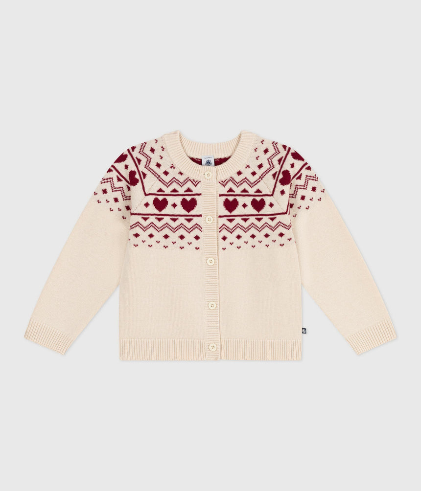 CHILDREN'S COTTON AND WOOL PATTERNED JACQUARD CARDIGAN