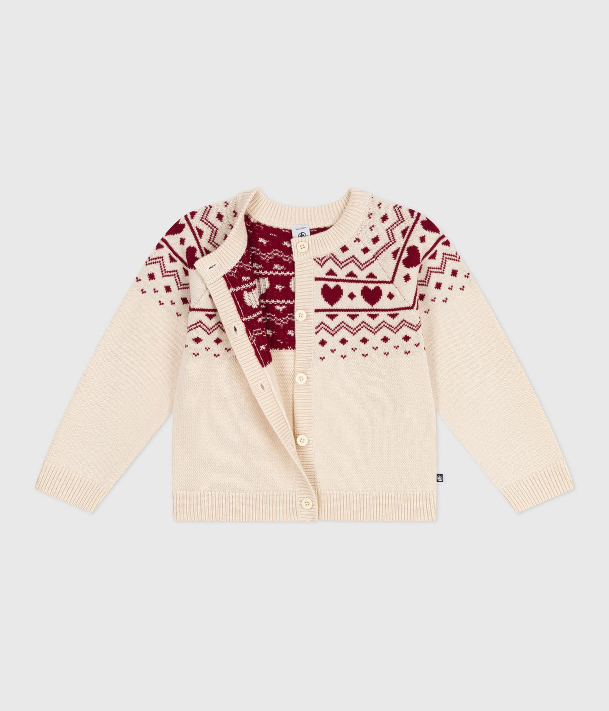 CHILDREN'S COTTON AND WOOL PATTERNED JACQUARD CARDIGAN