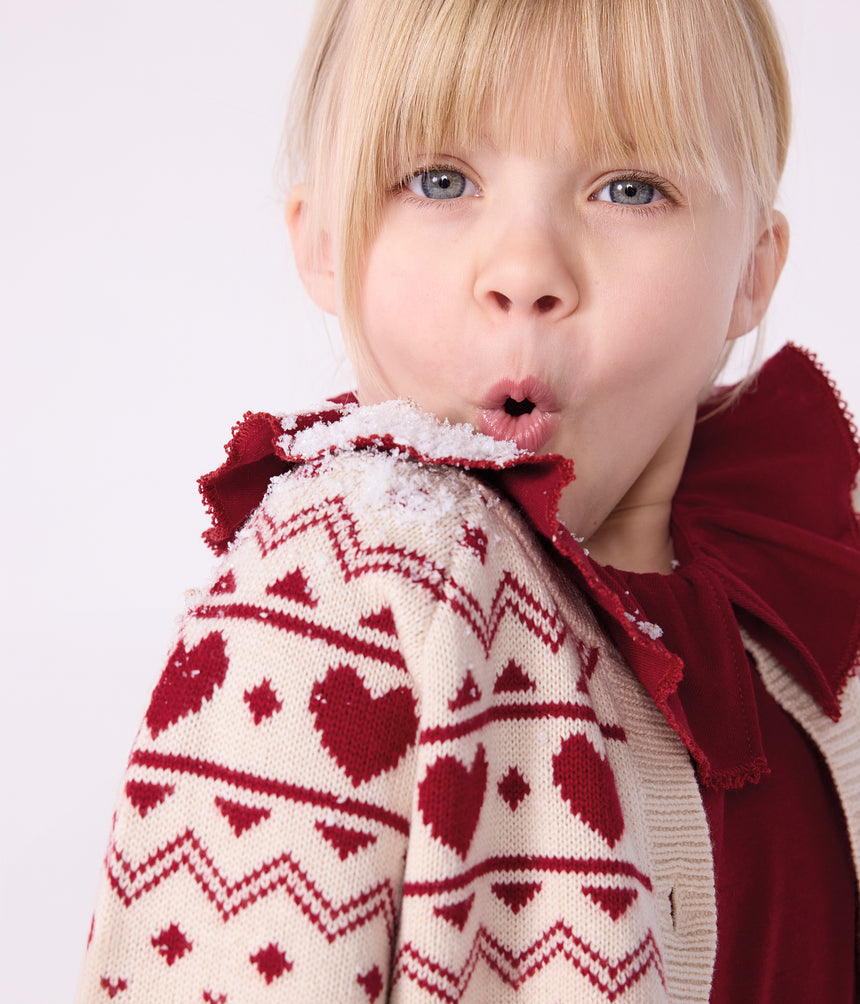CHILDREN'S COTTON AND WOOL PATTERNED JACQUARD CARDIGAN
