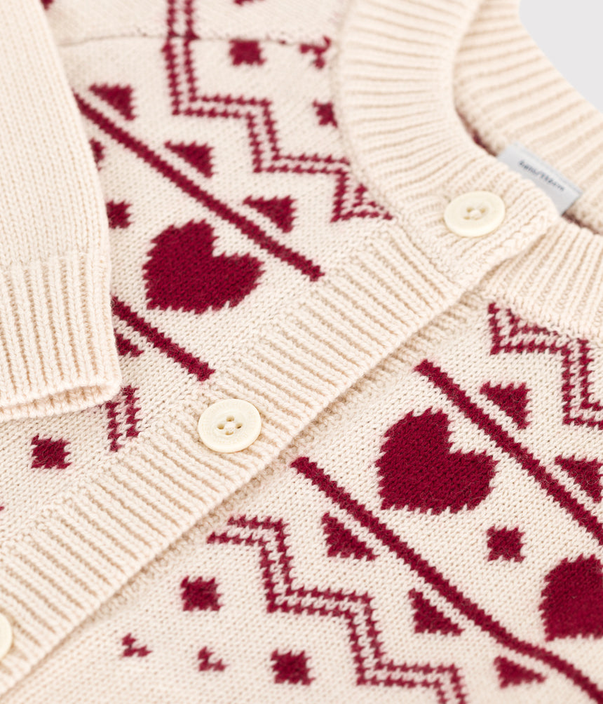 CHILDREN'S COTTON AND WOOL PATTERNED JACQUARD CARDIGAN