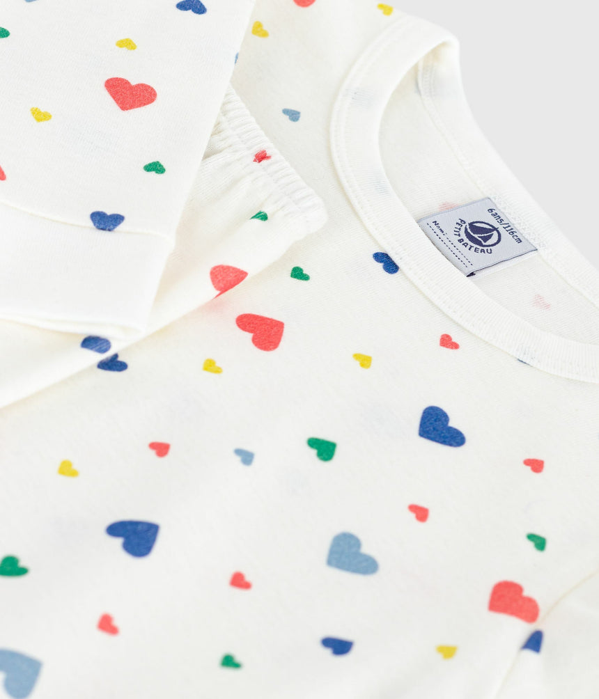 CHILRENS PYJAMAS IN COTTON WITH A HEART PRINT AND SUNG-FITTING LEGS