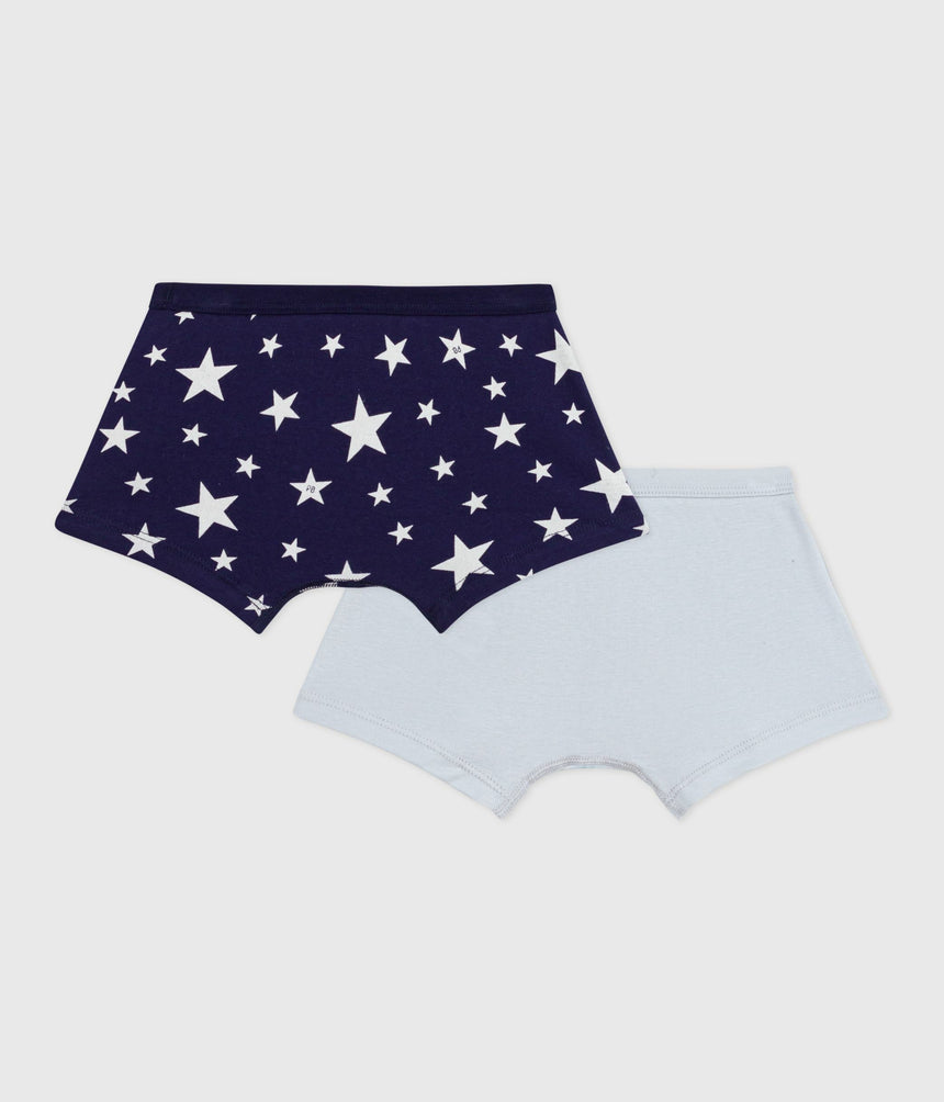 PACK OF CHILDRENS STAR PRINT COTTN BOXERS WITH COVERED WAISTBANDS