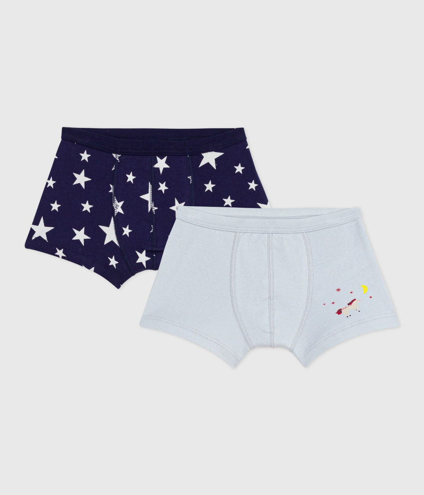 PACK OF CHILDRENS STAR PRINT COTTN BOXERS WITH COVERED WAISTBANDS