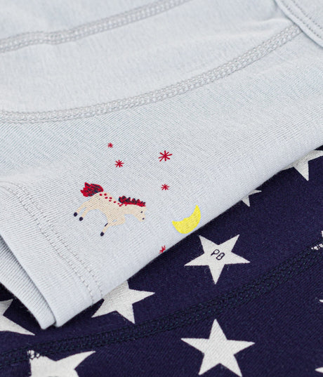 PACK OF CHILDRENS STAR PRINT COTTN BOXERS WITH COVERED WAISTBANDS