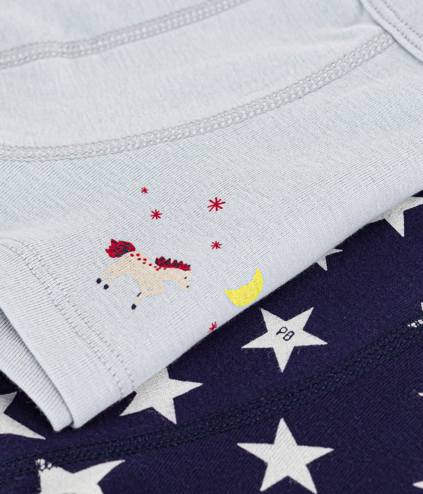 PACK OF CHILDRENS STAR PRINT COTTN BOXERS WITH COVERED WAISTBANDS