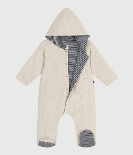 BABIES PLAIN PADDED PLAYSUIT WIEH A HOOD AND FEET