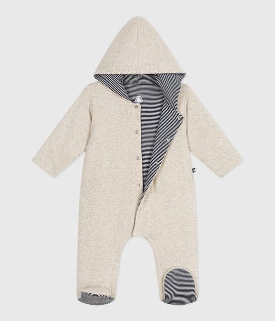 BABIES PLAIN PADDED PLAYSUIT WIEH A HOOD AND FEET
