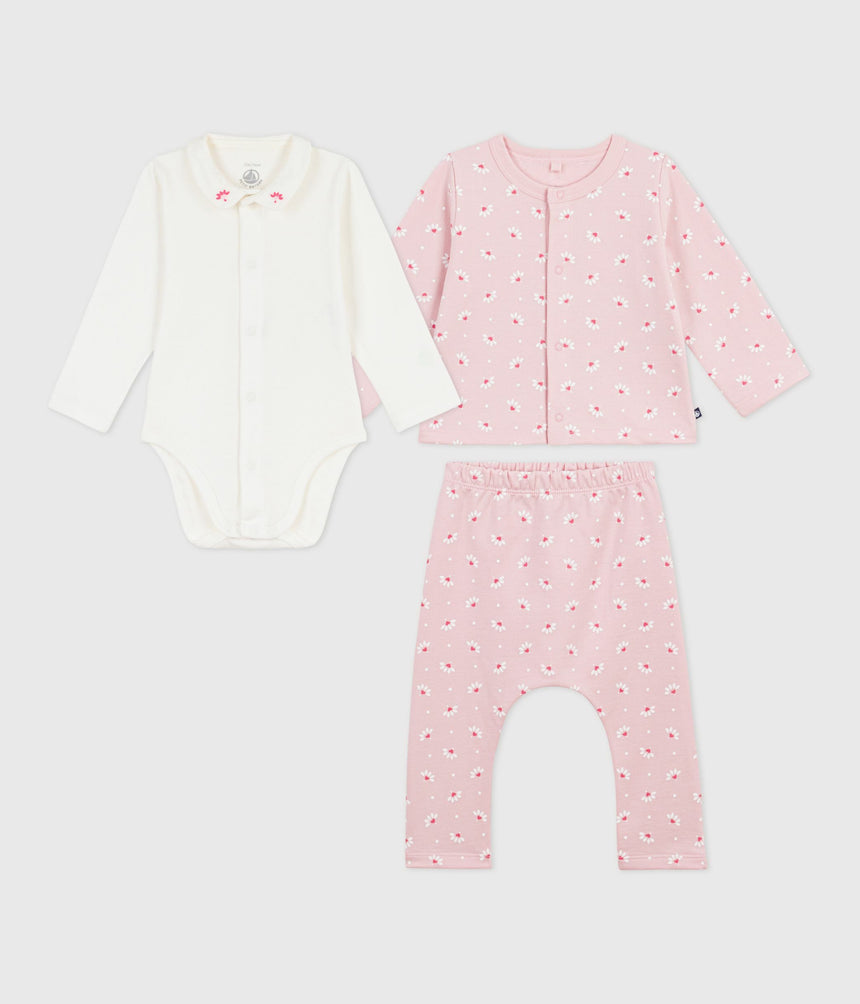 BABIES' 3-PIECE HEART-PRINT SET INCLUDING AN EMBROIDERED BODY