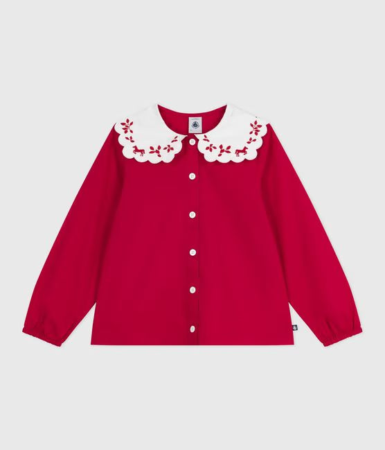 CHILDREN'S LONG-SLEEVED PRINTED COTTON POPLIN BLOUSE.