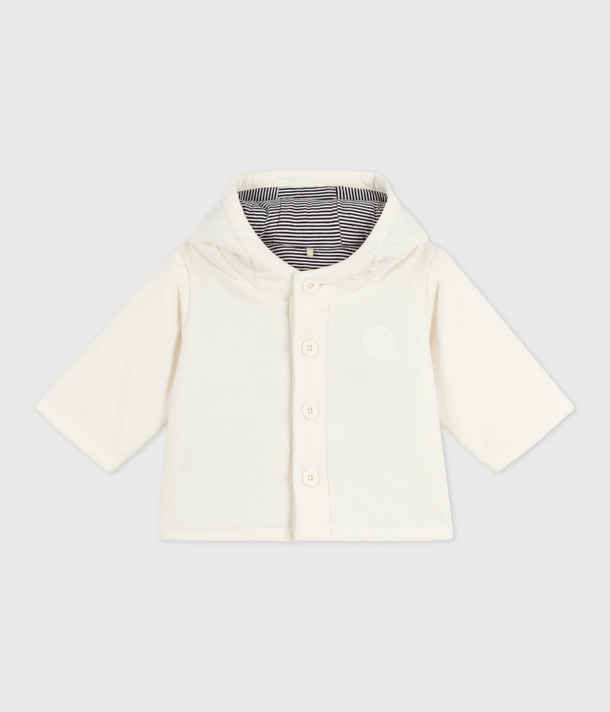BABIES PADDED JACJET IN EMBROIDERED VELOUR WITH A PINSTRIPED LINING