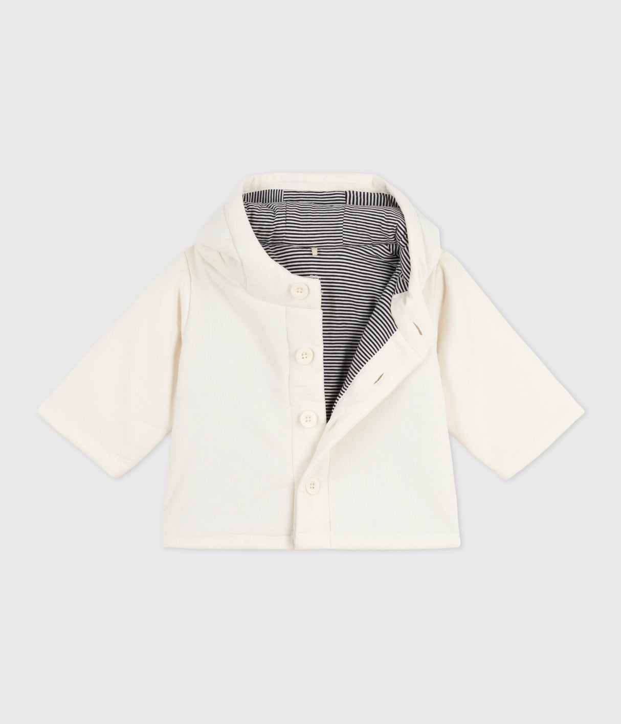 BABIES PADDED JACJET IN EMBROIDERED VELOUR WITH A PINSTRIPED LINING