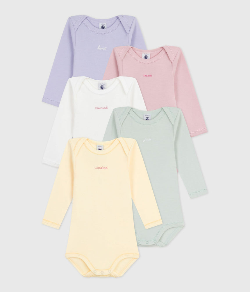 PACK OF LONG-SLEEVED DAYS OF THE WEEK COTTTON BODIES FOR BABIES