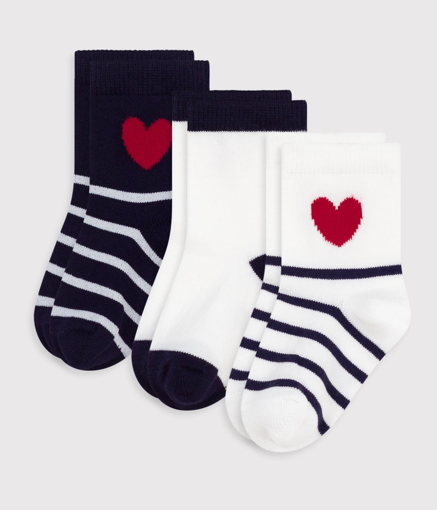 BABIES' COTTON SOCKS WITH STRIPES AND HEARTS-3-PACK BABIES' COTTON SOCKS WITH STRIPES AND HEARTS-3-PACK