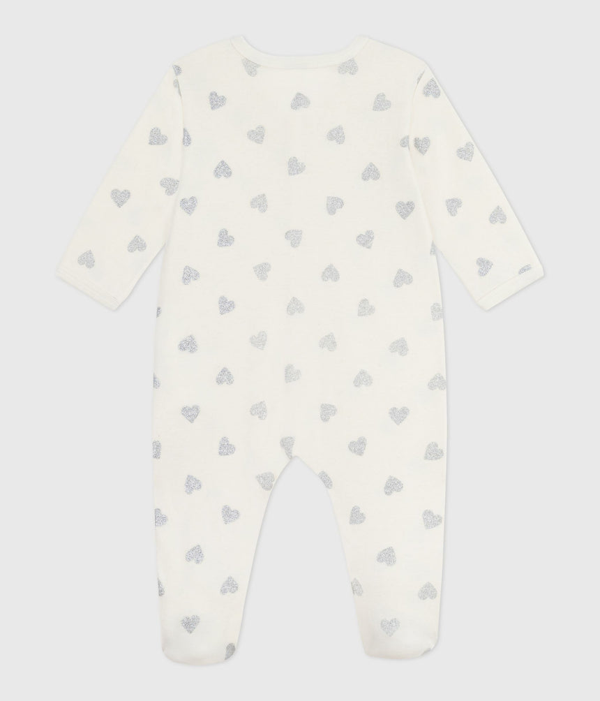 BABIES SILVERY HEART-PRINT COTTON PYJAMAS