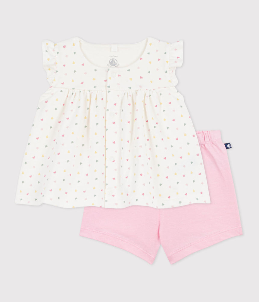 BABIES' 2-PIECE OUTFIT IN COTTON PRINTED WITH MINI HEARTS