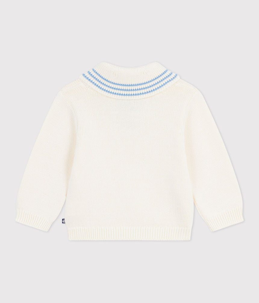 BABIES' STRIPY COTTON JUMPER WITH A SHAWL COLLAR
