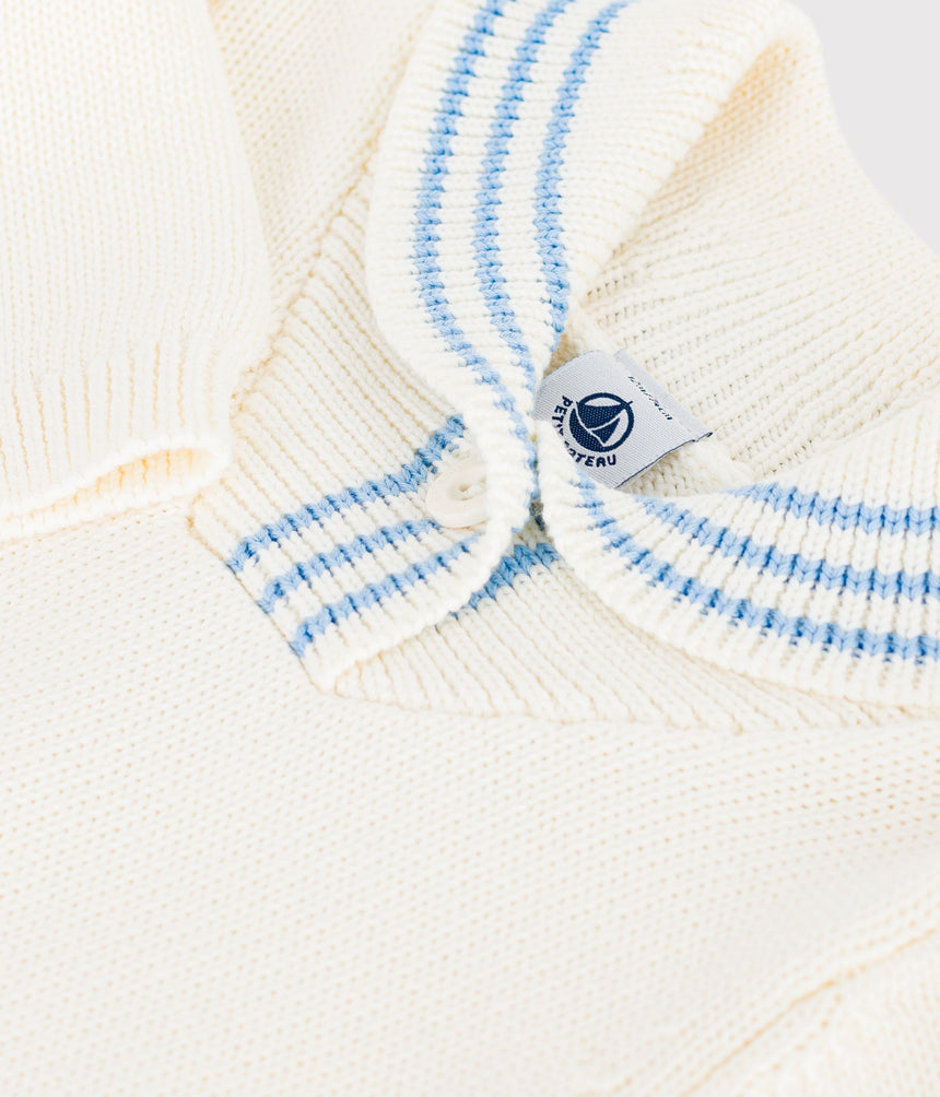 BABIES' STRIPY COTTON JUMPER WITH A SHAWL COLLAR