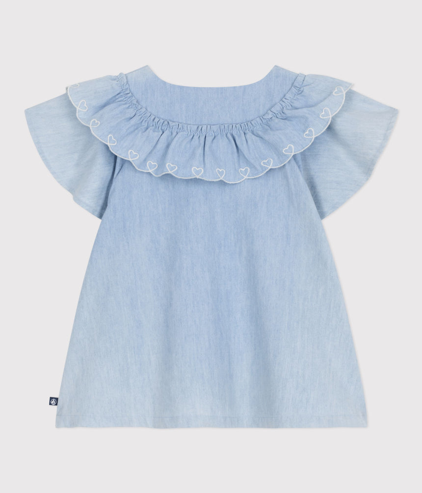 CHILDREN'S PLAIN SHORT-SLEEVED COTTON BLOUSE
