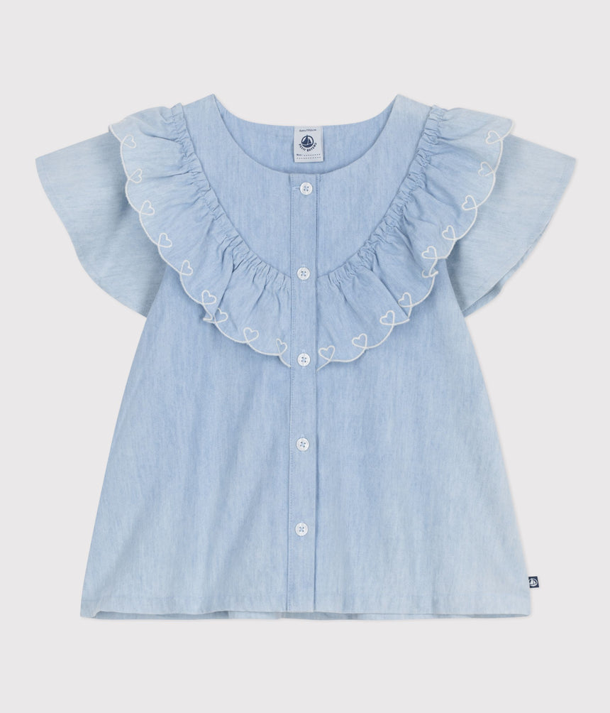 CHILDREN'S PLAIN SHORT-SLEEVED COTTON BLOUSE