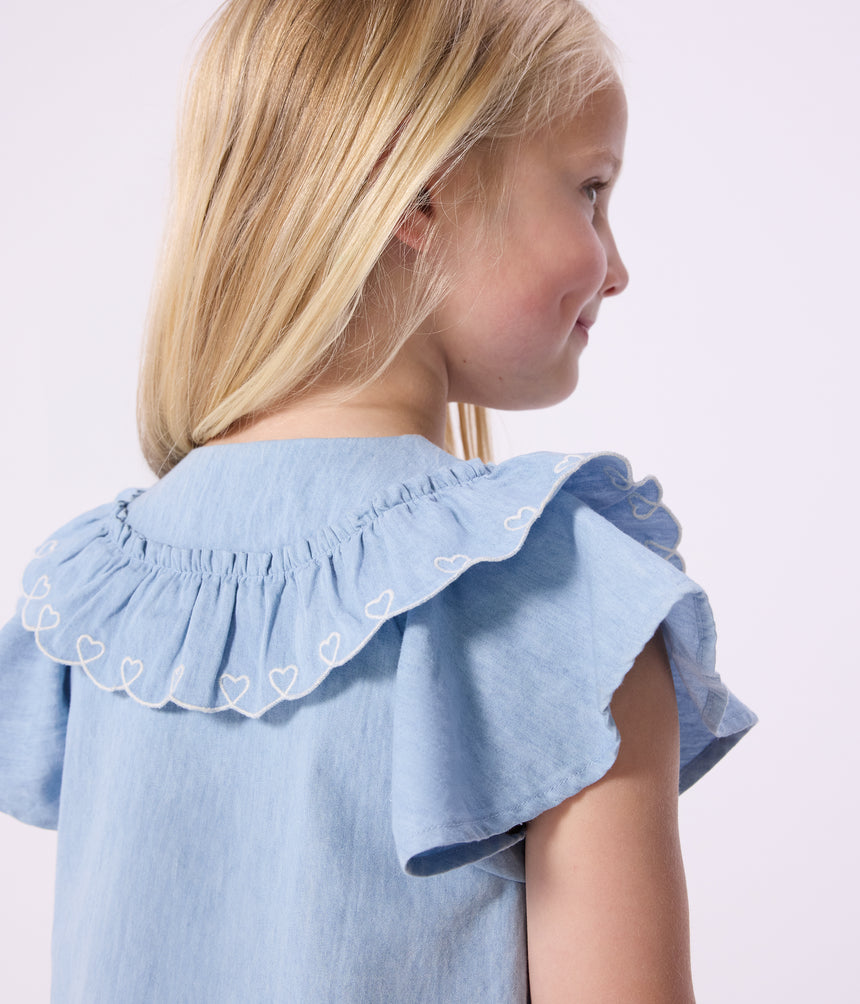 CHILDREN'S PLAIN SHORT-SLEEVED COTTON BLOUSE
