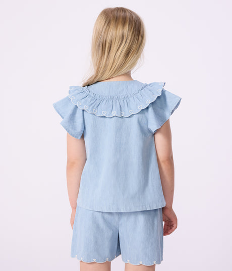 CHILDREN'S PLAIN SHORT-SLEEVED COTTON BLOUSE