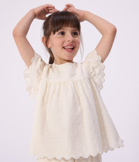 CHILDREN'S SHORT-SLEEVED COTTON BLOUSE WITH A HEART PATTERN