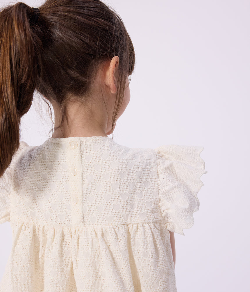 CHILDREN'S SHORT-SLEEVED COTTON BLOUSE WITH A HEART PATTERN