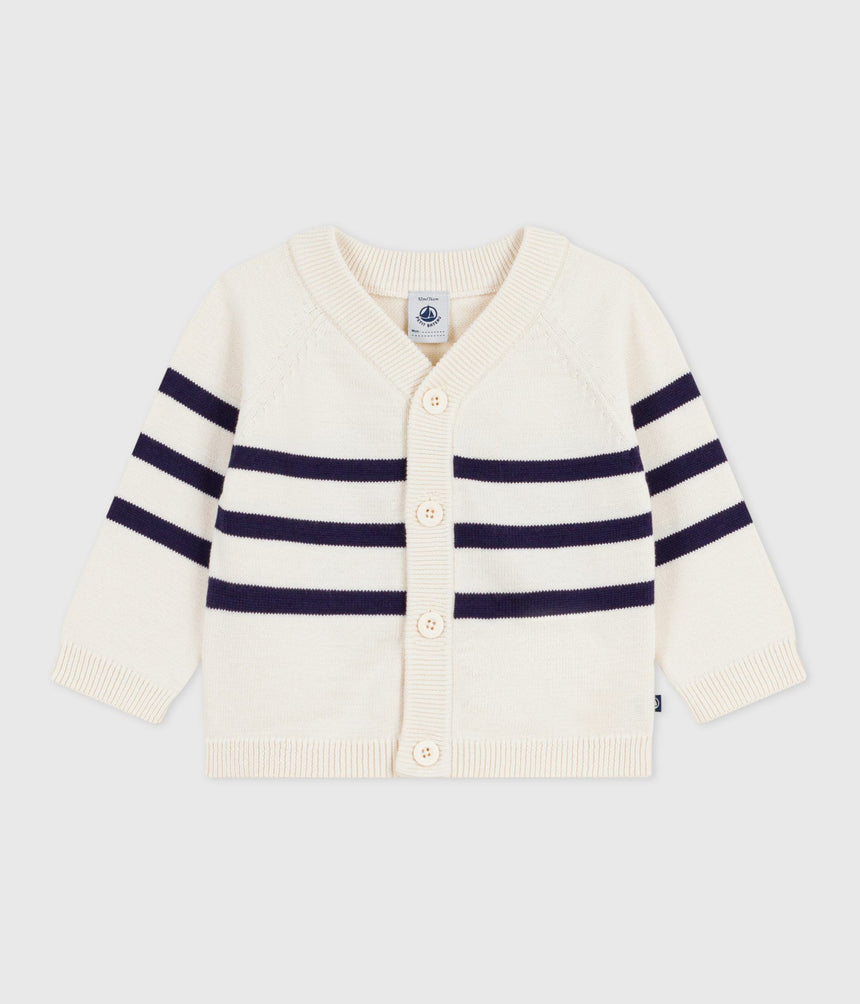 BABIES' STRIPY COTTON CARDIGAN