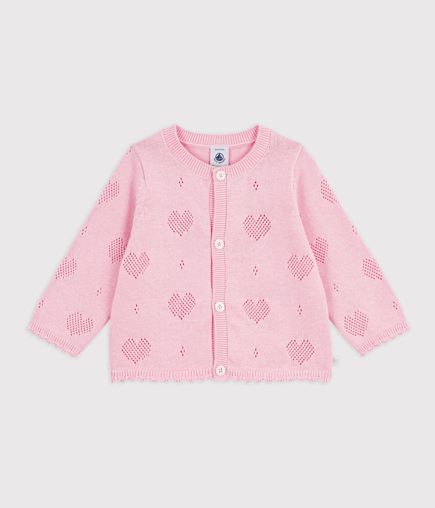 BABIES' COTTON CARDIGAN WITH A HEART PATTERN
