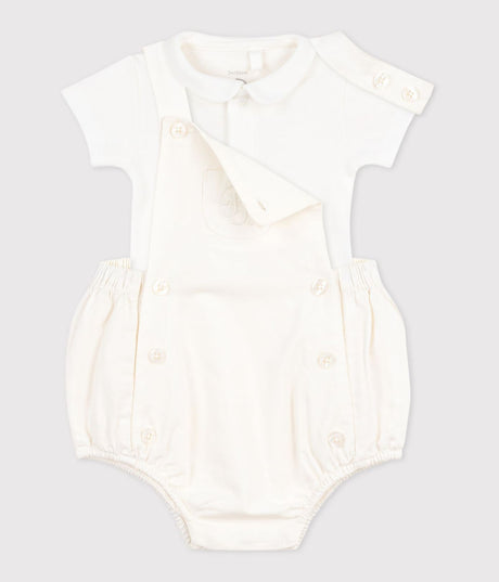 BABIES' TWO-PIECE SET IN COTTON/LINEN WITH EMBROIDERED DETAILS