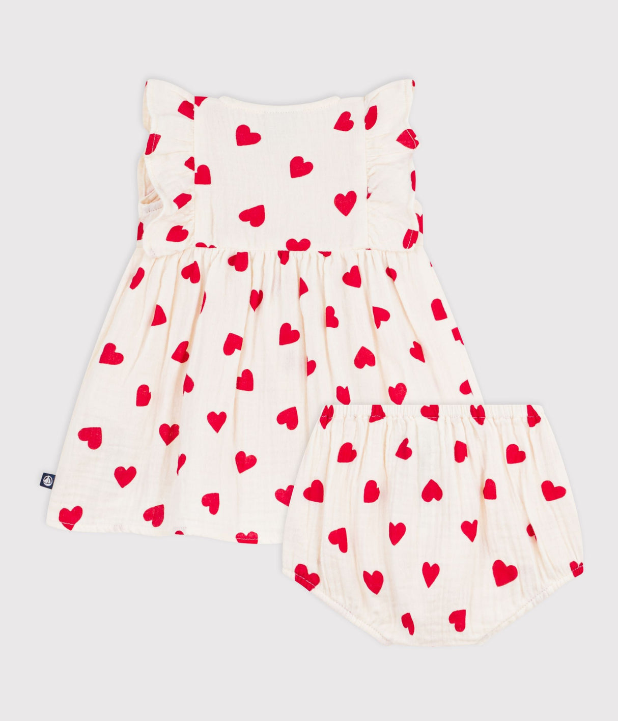 BABIES' COTTON BABY DRESS WITH BLOOMERS, PRINTED WITH HEARTS
