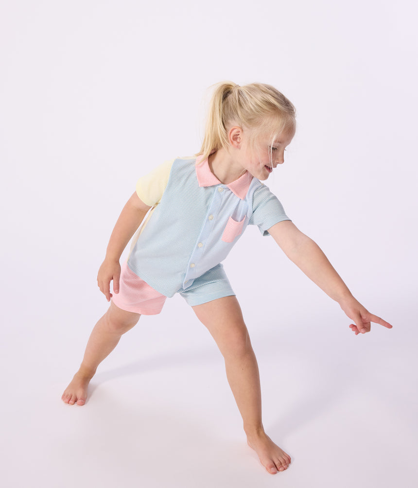 CHILDREN'S SHORT STRIPY BUTTONED COTTON PYJAMAS