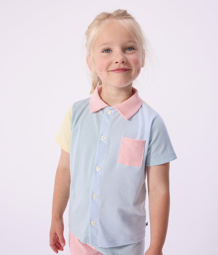 CHILDREN'S SHORT STRIPY BUTTONED COTTON PYJAMAS