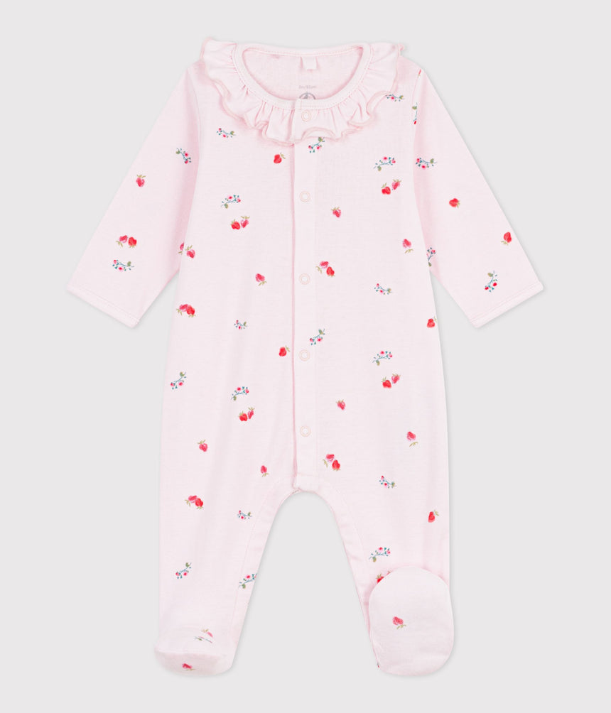 BABIES' FLORAL COTTON PYJAMA SUIT WITH A COLLAR