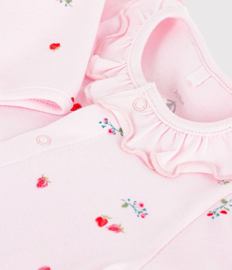 BABIES' FLORAL COTTON PYJAMA SUIT WITH A COLLAR