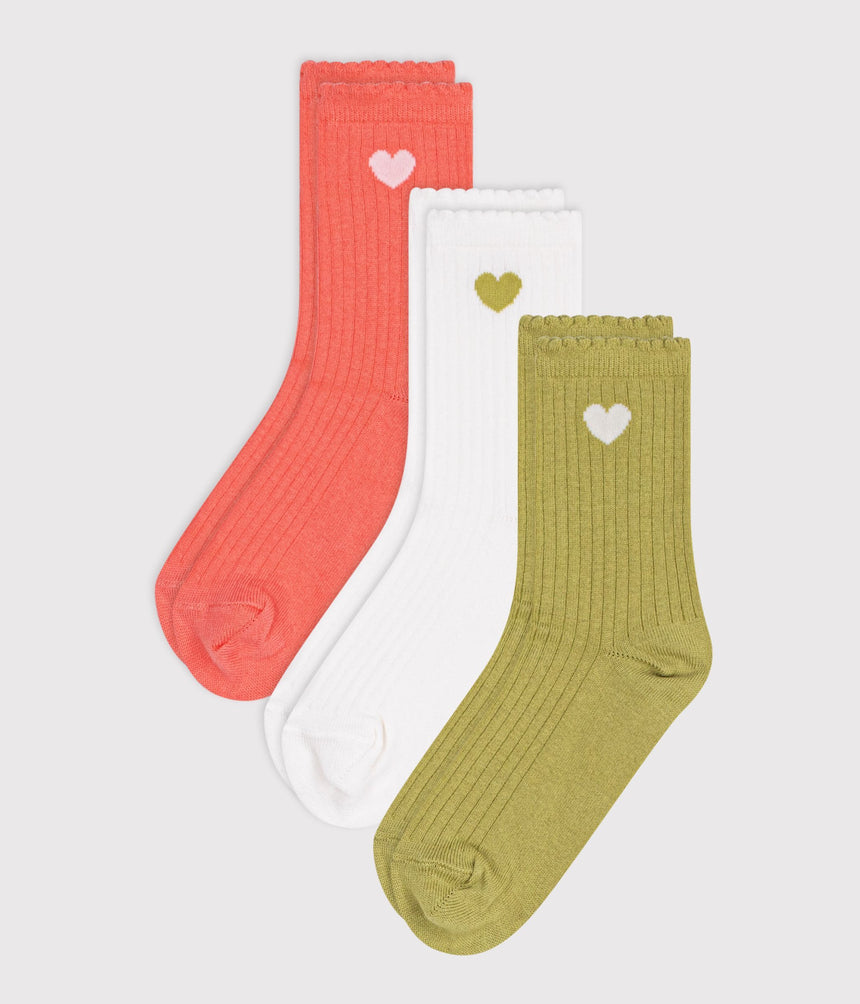 GIRLS' JACQUARD HEART-PATTERNED COTTON SOCKS - 2-PACK