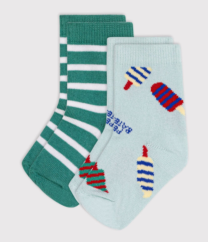 BABIES' ICE CREAM PRINT AND STRIPY COTTON SOCKS – 2-PACK
