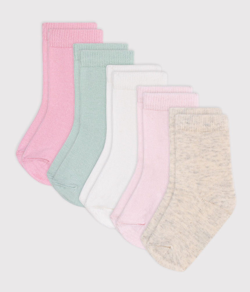 BABIES' PLAIN COTTON SOCKS - 5-PACK