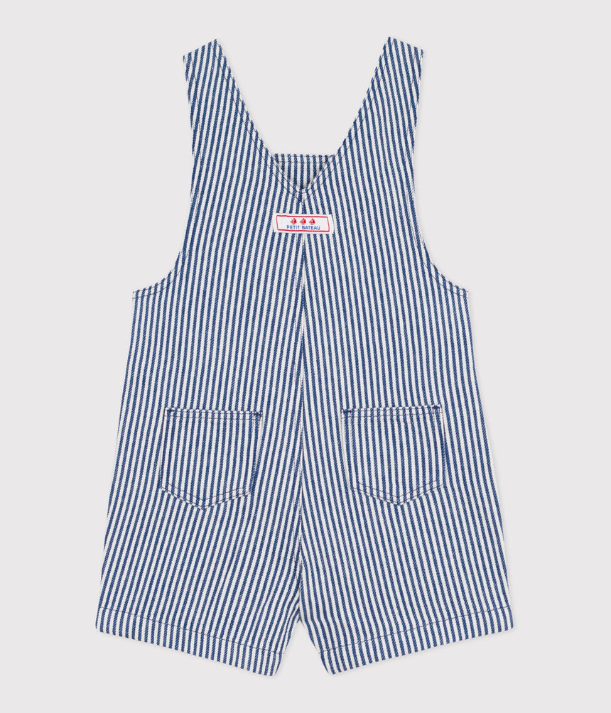 BABIES' SHORT STRIPY TWILL DUNGAREES