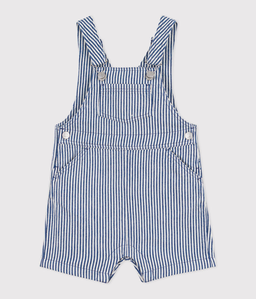 BABIES' SHORT STRIPY TWILL DUNGAREES