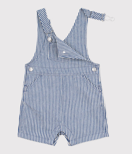 BABIES' SHORT STRIPY TWILL DUNGAREES