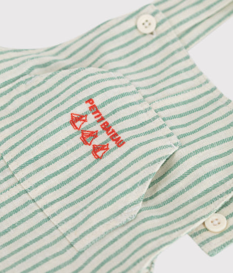 BABIES' SHORT-LEGGED STRIPY COTTON/LINEN DUNGAREES