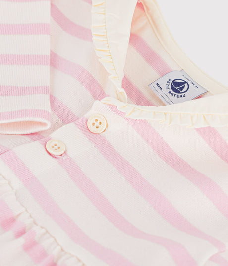 BABIES' BRETON STRIPE COTTON DRESS WITH LONG SLEEVES AND A SAILOR COLLAR