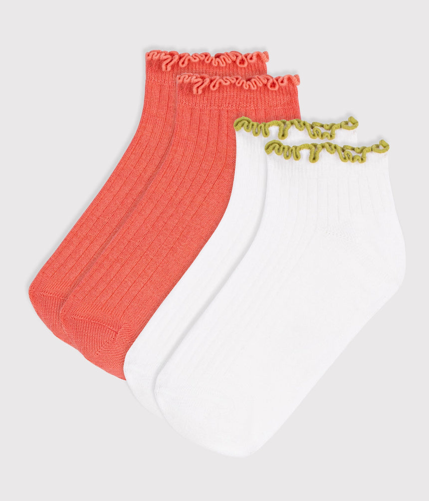 GIRLS' COTTON SOCKS WITH CROCHET TRIM - 2-PACK