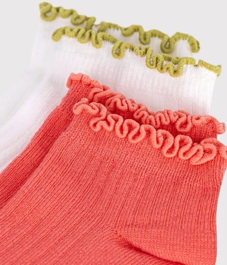 GIRLS' COTTON SOCKS WITH CROCHET TRIM - 2-PACK