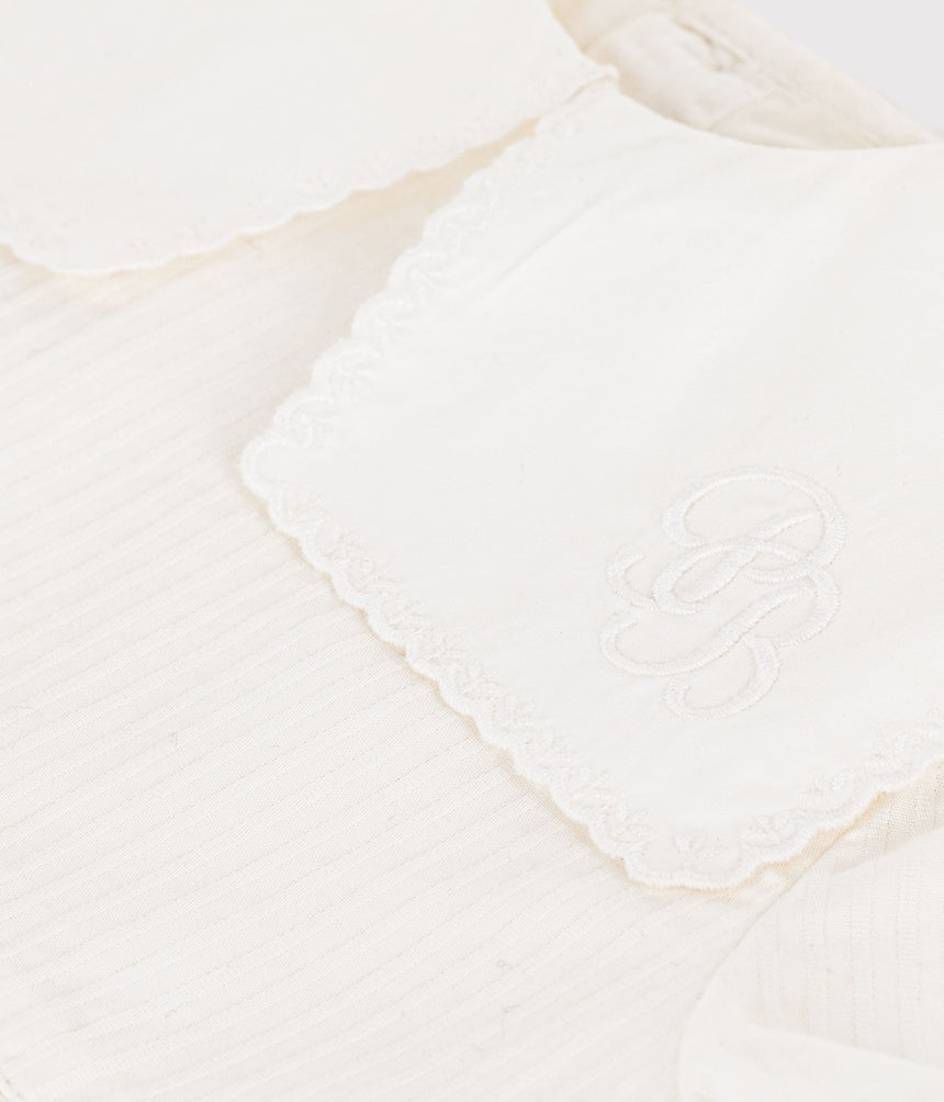 BABIES' DRESS IN COTTON/LINEN WITH SHORT SLEEVES AND BLOOMERS