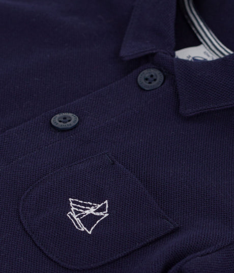 BABIES' SHORT PLAIN COTTON JUMPSUIT WITH A POLO COLLAR