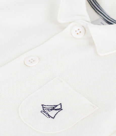 BABIES' SHORT PLAIN COTTON JUMPSUIT WITH A POLO COLLAR