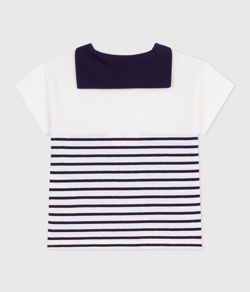 BABIES' SHORT-SLEEVED COTTON T-SHIRT WITH BRETON STRIPES